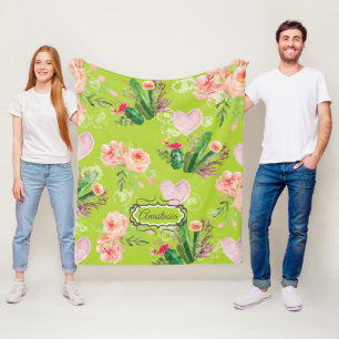 Manta Polar Cactus Green Floral Personalizada