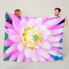 Manta Polar Cactus rosados, blancos y amarillos Dahlia Macro