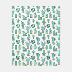 Manta Polar Cactus verde mate y patrón de planta suculento