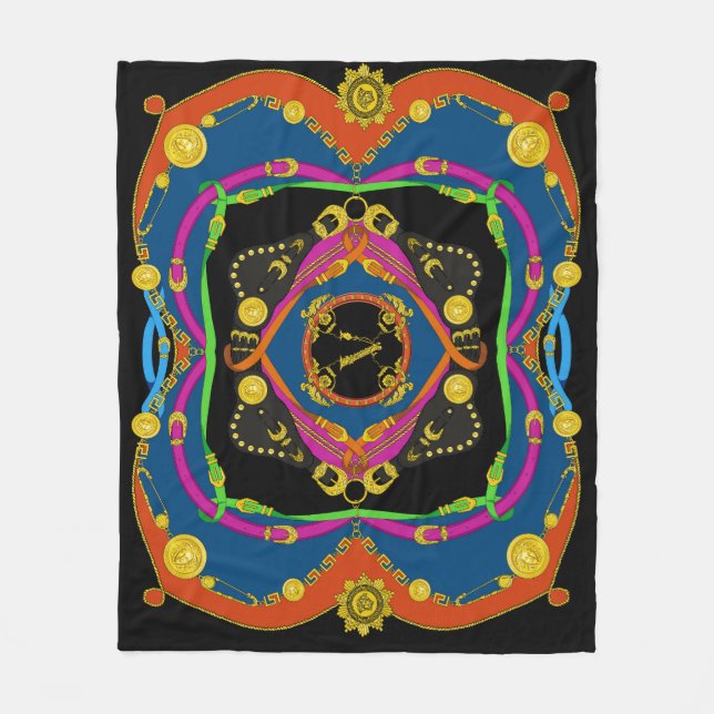 Manta Polar Cadena Barroca Dorada: Patrón elegante. (Anverso)