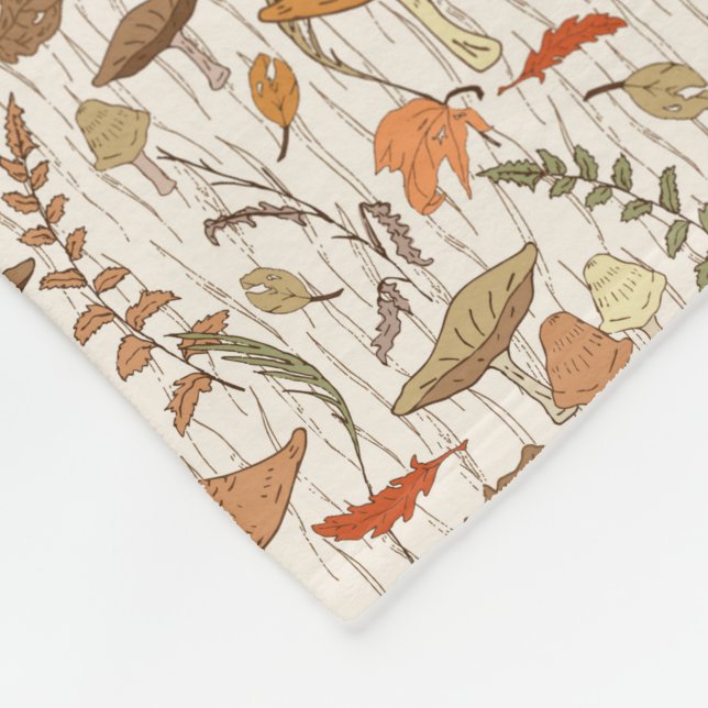 Manta Polar Caer hongos y hojas - patrón sin fisuras. (Esquina)