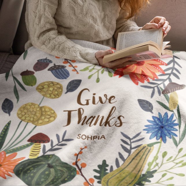 Manta Polar Caída de hongos florales en el Día de Acción de Gr (Cute Thanksgiving floral mushroom fall Fleece Blanket)
