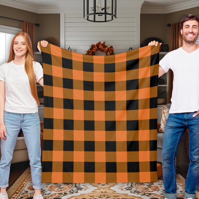 Manta Polar Caída de otoño de búfalo negro y Naranja (Black and Orange Buffalo Plaid Autumn Fall Fleece Blanket)