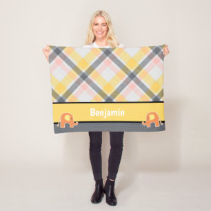 Manta Polar Cajeta de elefante amarillo y gris