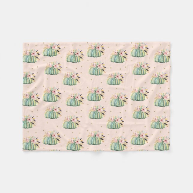 Manta Polar Calabaza azul floral otoño acuático elegante otoño (Frente (Horizontal))