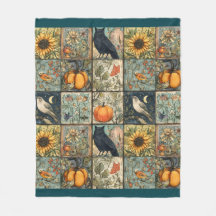 Calabaza búho flor aspecto patchwork otoño vintage