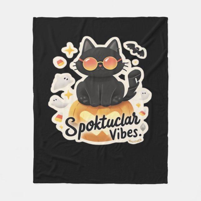 Manta Polar Calabaza de Halloween para gato negro lindo camise (Anverso)