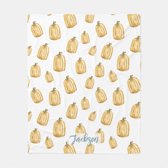 Manta Polar Calabaza de Naranja de acuarela de otoño rústica (Anverso)