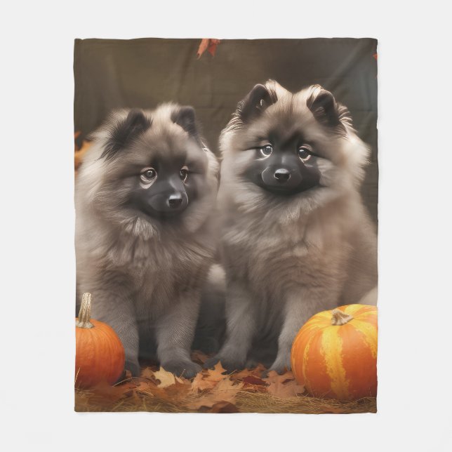Manta Polar Calabaza deslumbrante de Keeshond Puppy Autumn (Anverso)
