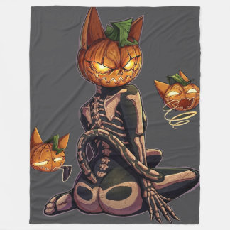 Manta Polar Calabaza Espeluznante Gato Esqueleto Cabeza Gótico