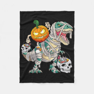 Manta Polar Calabaza montando momia dinosaurio T rex Halloween