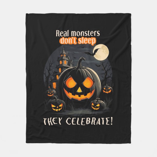 Manta Polar Calabaza negra de Halloween (Anverso)
