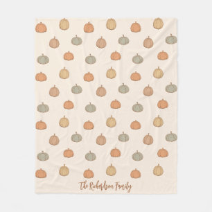 Manta Polar Calabaza Neutral Boho Beige Halloween Otoño Nombre