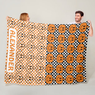 Manta Polar Calabaza Retro Rad Naranja Negro A Cuadros Hallowe