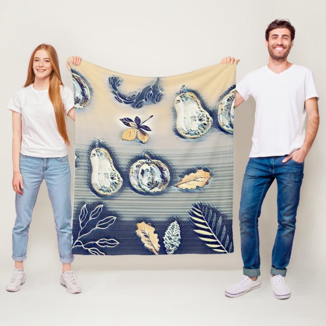 Manta Polar Calabaza Rustica azul polvoriento y hoja de otoño (In situ)