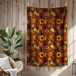 Manta Polar Calabaza Rústica y Ambiente Floral Acogedor Otoño