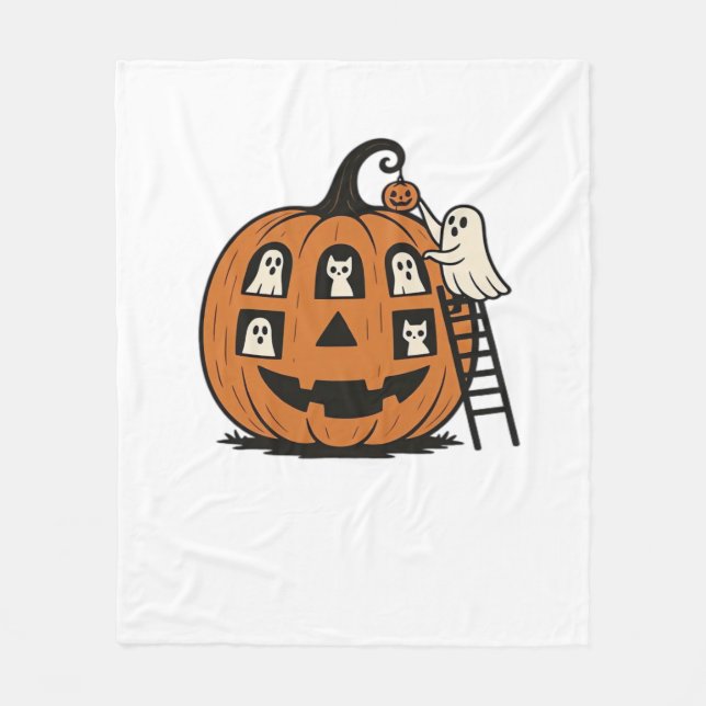 Manta Polar Calabaza temblorosa con fantasmas, gatos y hallo (Anverso)