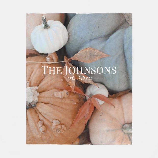 Manta Polar Calabazas Blancas Y Azules Naranjas Personalizadas (Anverso)