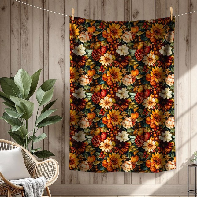 Manta Polar Calabazas florales inspiradas en la cosecha Confor (Harvest-Inspired Floral Pumpkins Seasonal Comfort Fleece Blanket)