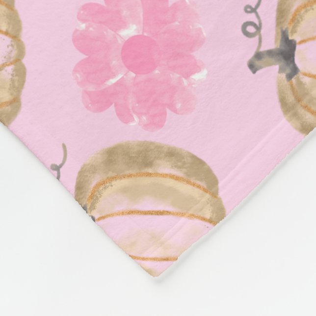 Manta Polar Calabazas y flores de otoño rosadas (Esquina)