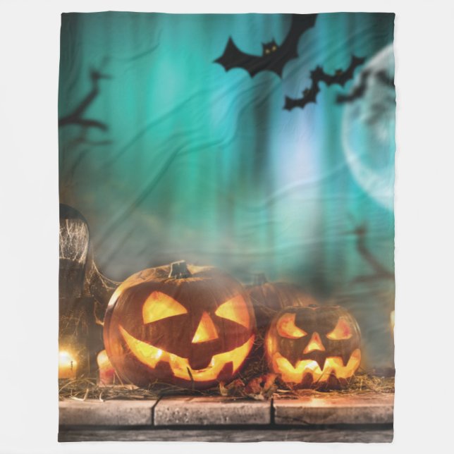 Manta Polar Calabazas y murciélagos de Halloween (Anverso)