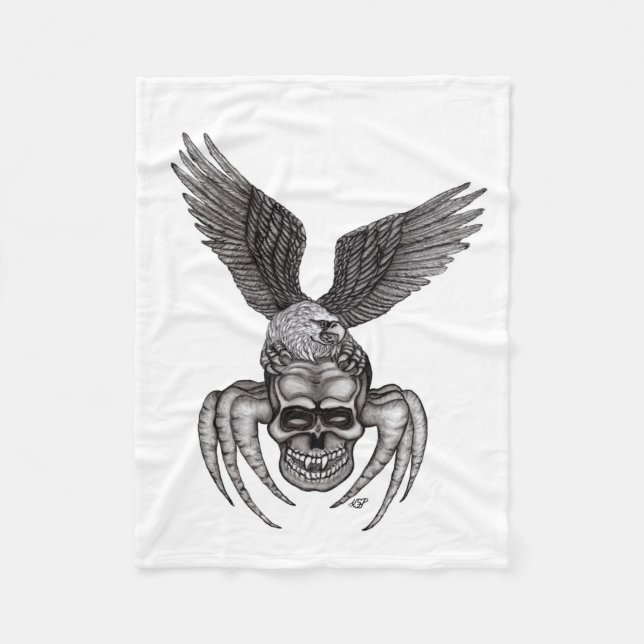 Manta Polar Calavera araña con águila al estilo tatuaje (Anverso)