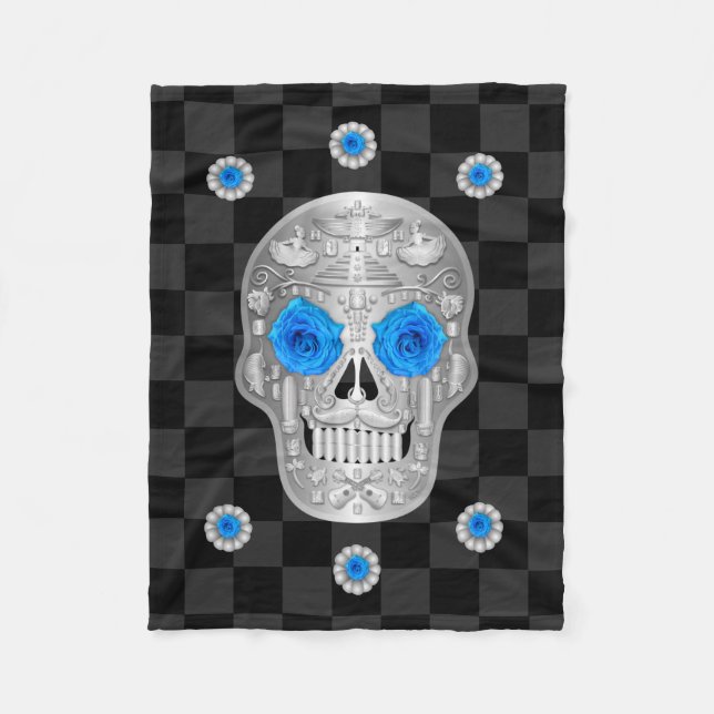 Manta Polar Calavera cromada (Rosa azul) Funda (Anverso)