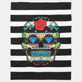Manta Polar Calavera de azúcar mexicana con rayas negras