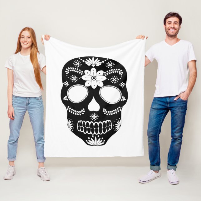 Manta Polar Calavera De Azúcar Mexicana Fleece Blanke En Blanc (In situ)
