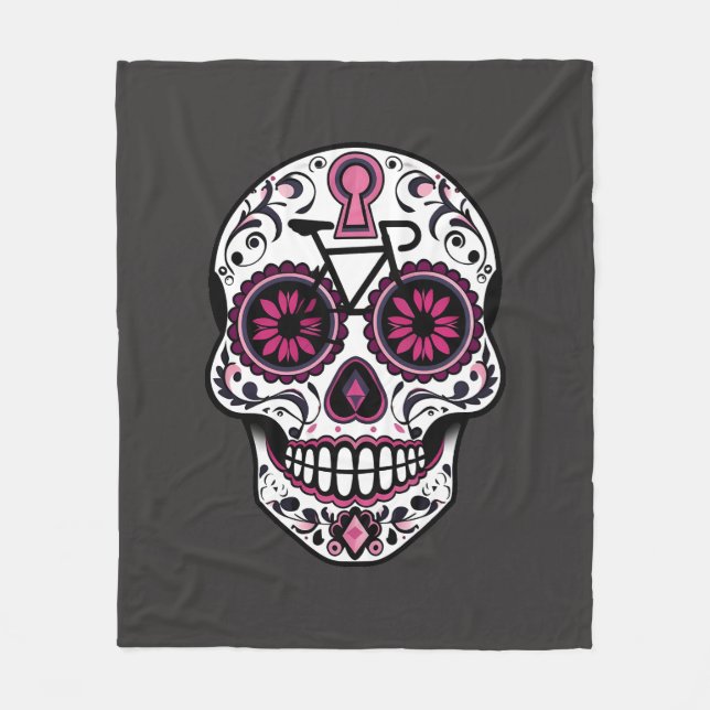 Manta Polar Calavera De Azúcar Rosa, Día De Los Muertos (Anverso)