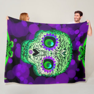 Manta Polar Calavera de azúcar verde y morado con luz para Hal