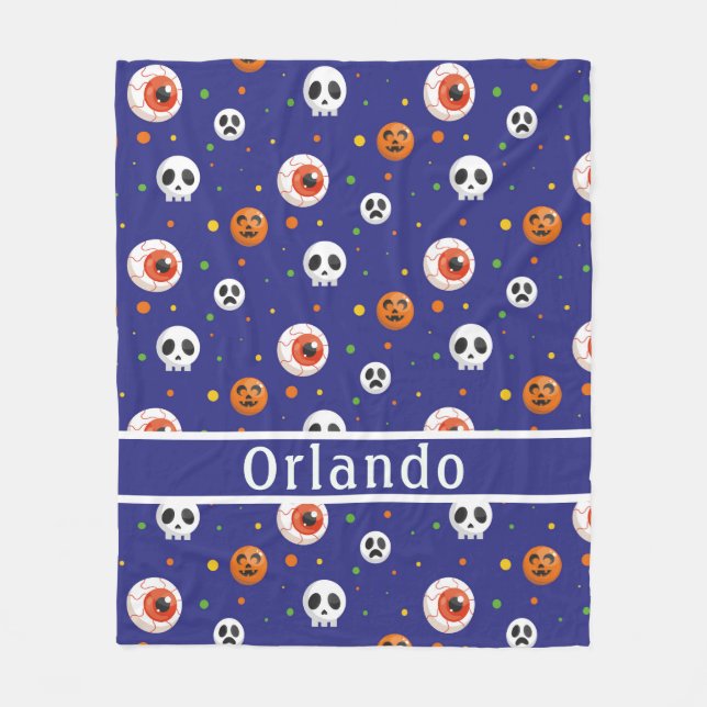 Manta Polar Calavera de calabaza Oleisbol Azul Funda (Anverso)