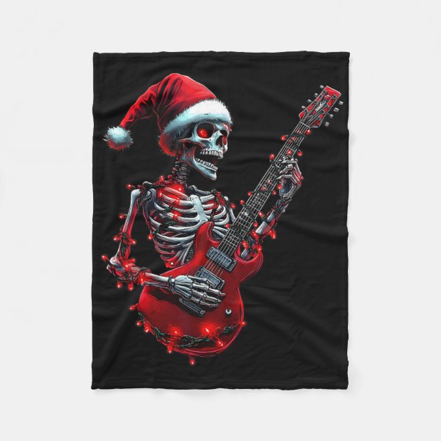 Manta Polar Calavera de esqueleto de Navidad tocando guitarra  (Anverso)