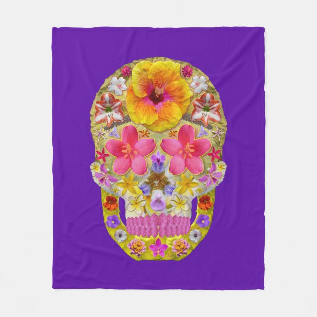Manta Polar Calavera de flores 4 - Tropical (Anverso)