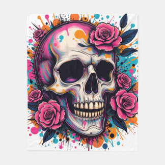 Manta Polar Calavera de graffiti y Rosa