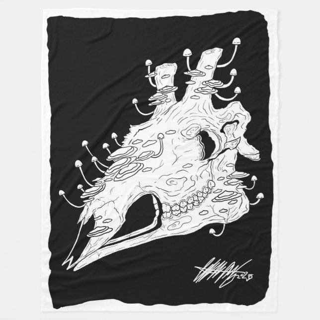 Manta Polar Calavera de jirafa en blanco y negro (Anverso)
