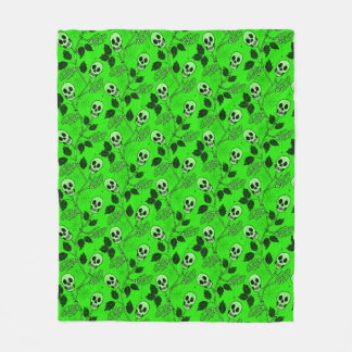 Manta Polar Calavera Floral Gótica Verde Neón
