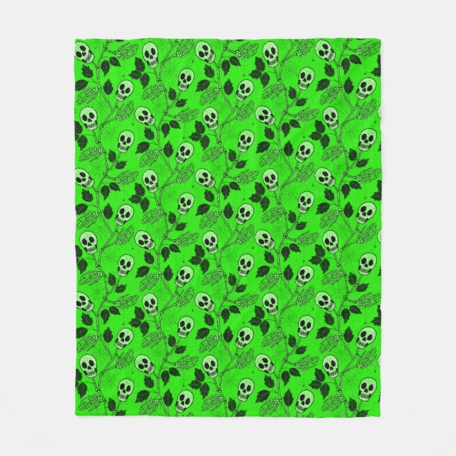 Manta Polar Calavera Floral Gótica Verde Neón (Anverso)