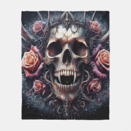 Manta Polar Calavera gótica adorada con Rosas
