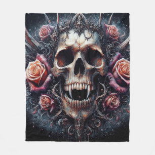 Manta Polar Calavera gótica adorada con Rosas