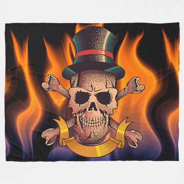 Manta Polar Calavera llameante (Frente (Horizontal))
