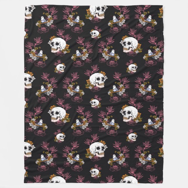 Manta Polar Calavera lúgubre y ave oscura (Anverso)