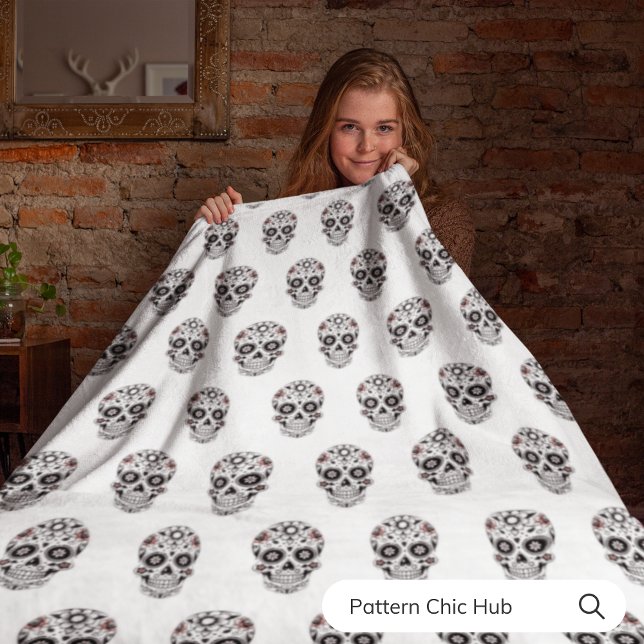 Manta Polar Calavera mexicana de azúcar negra y blanca Fiesta  (Subido por el creador)