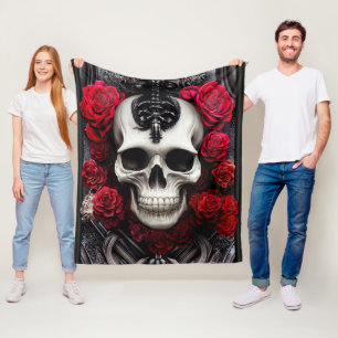 Manta Polar Calavera oscura y gótica y muria de Rosas