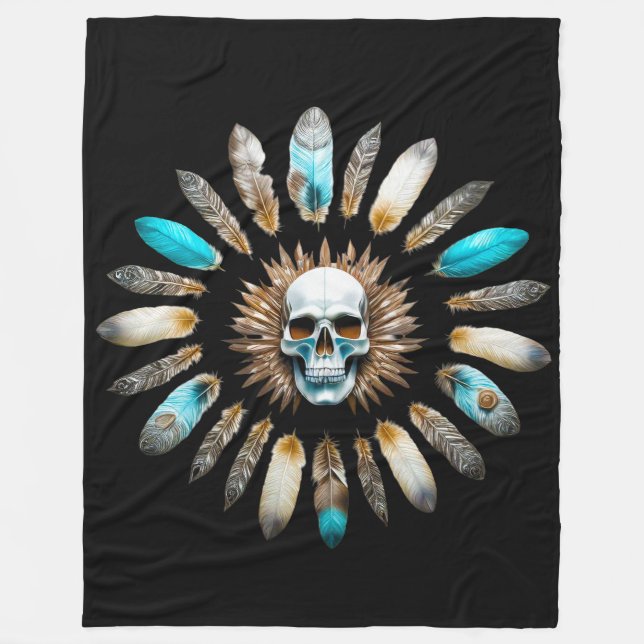 Manta Polar Calavera y plumas 01 (Anverso)