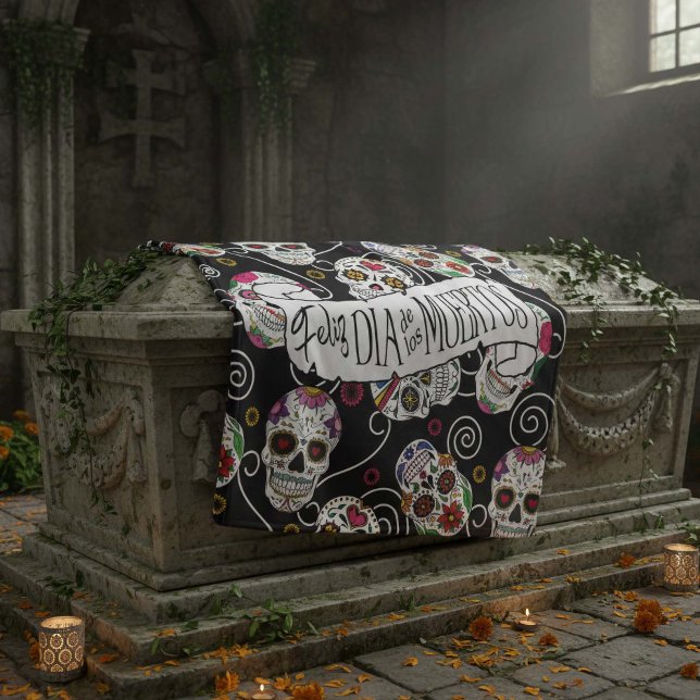 Manta Polar Calaveras azucareras y remolinos Subió ID725 negro (Subido por el creador)