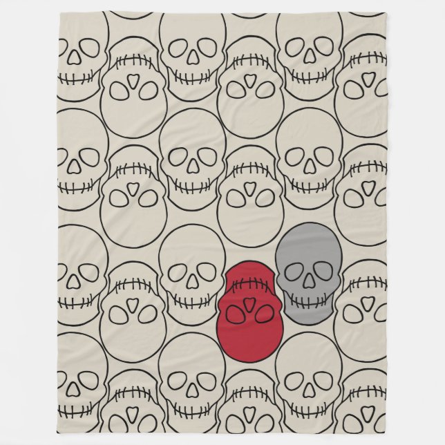 Manta Polar Calaveras - Blanco óseo y negro mural (Anverso)