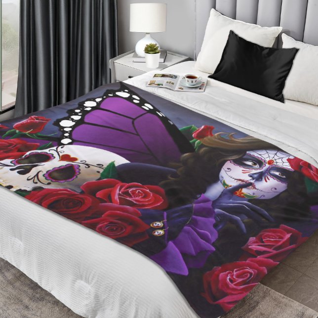 Manta Polar Calaveras de azúcar, Rosas rojos morado (Subido por el creador)