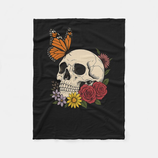 Manta Polar Calaveras Mariposa Monarca Flores Halloween Hombre (Anverso)