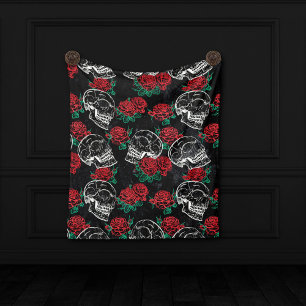 Manta Polar Calaveras y rosas rojas Gótico moderno Glam Grun